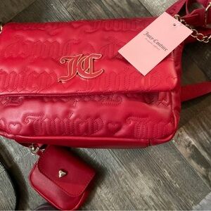Juicy Couture Red Front Flap Quilted Shoulder Bag. 11x4x7.5” NWT